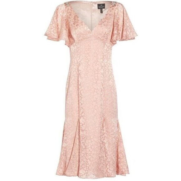 Adrianna Papell Women's blush pink Satin Burnout flutter sleeves midi Dress 10 - Picture 6 of 16